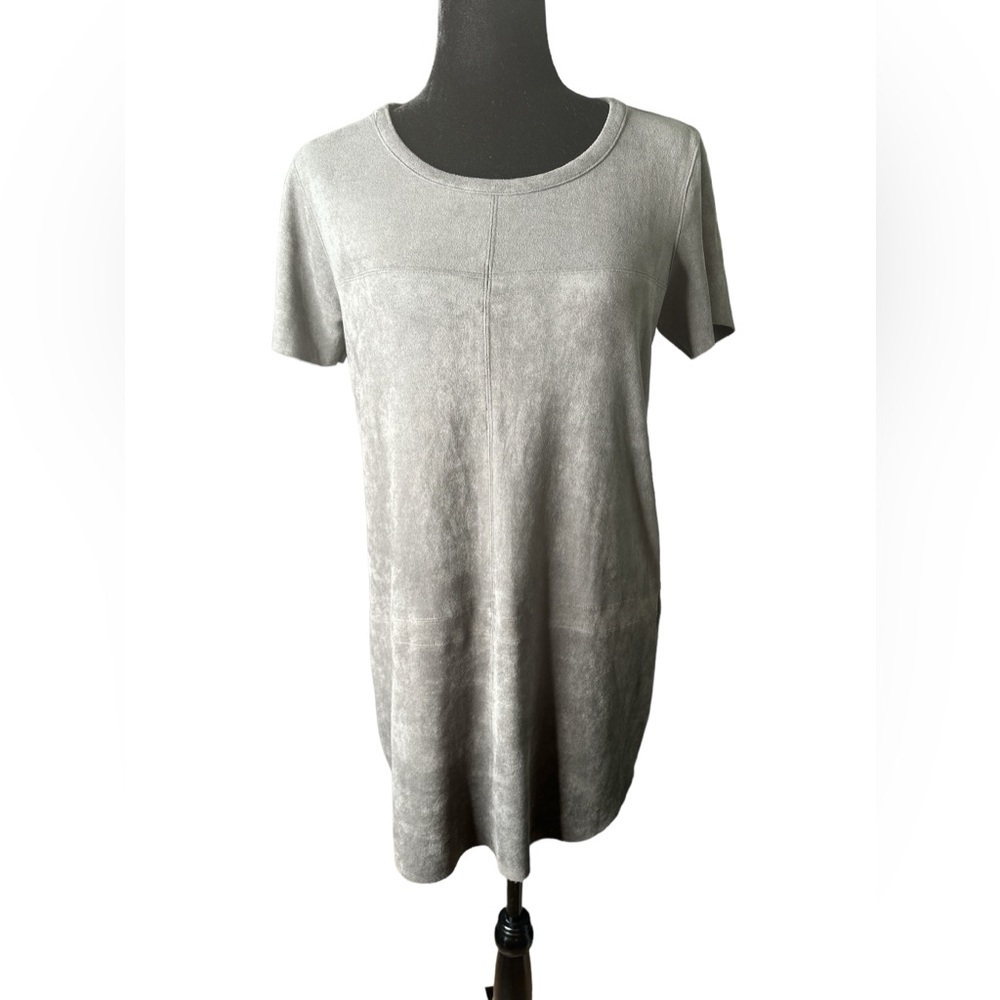 🔴5 for $40 SALE Olivaceous Gray Faux Suede Short Cap Sleeve Mini Dress sz S